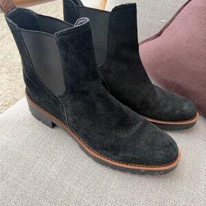 Sam Edelman Black Suede Chelsea Boots with Brown Trim